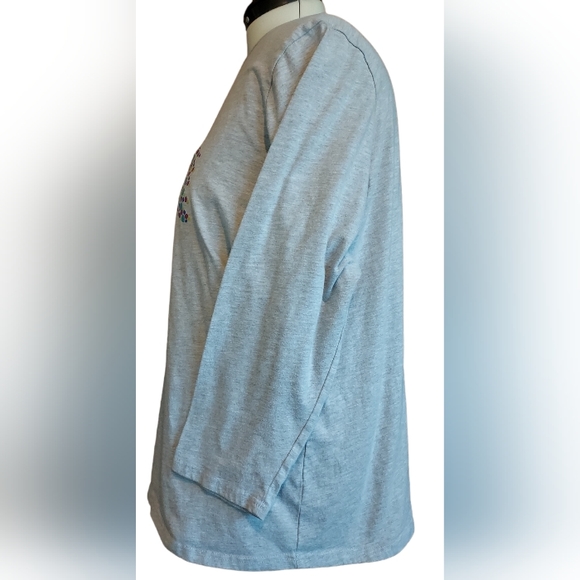 Woman Within soft gray, long-sleeved t-shirt with three Christmas trees, size 2X - Picture 3 of 5